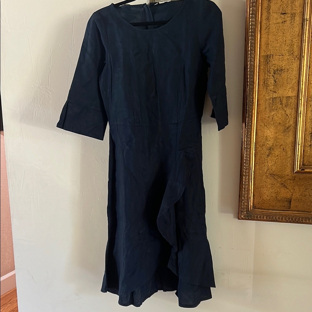 Elegant Navy Blue Women's Linen Dress